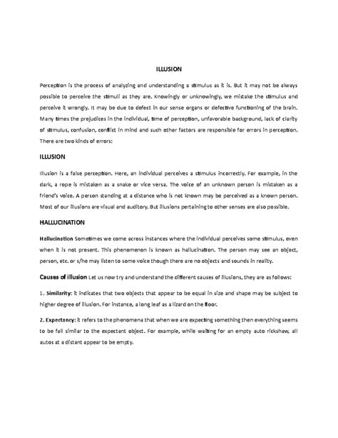 Illusion - ILLUSION Perception is the process of analyzing and ...