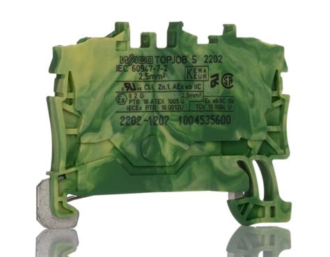 2202-1207 WAGO | WAGO 2202-1207 Earth Terminal Block Yellow, Green, 2.5 ...
