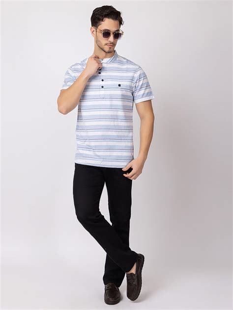 Buy Men's Horizontal-stripe Half Kurta Online – OCTAVE CLOTHING PRIVATE ...