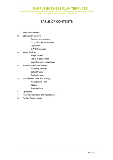 Business Plan Contents Template 的图像结果