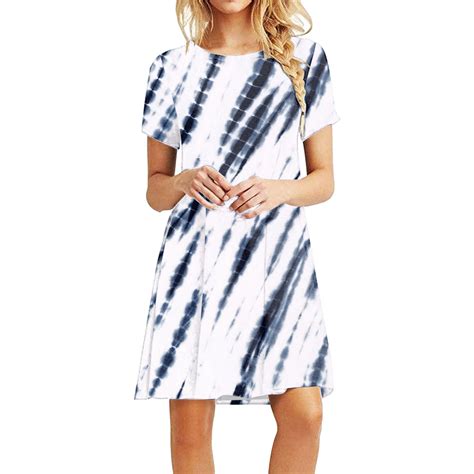 Tee Shirt Dresses for Women Crew Neck/O Short Sleeve Mini Shirt Dress ...