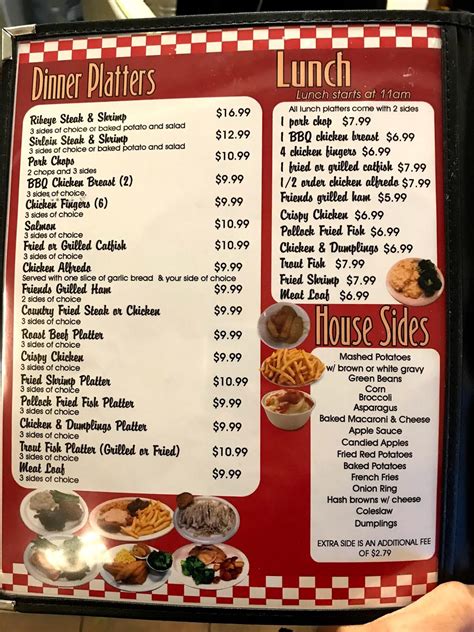 Menu at Friend's Diner restaurant, Whiteland