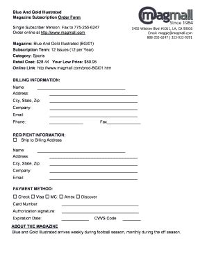 Fillable Online Blue And Gold Illustrated magazine subscription. Blue ...