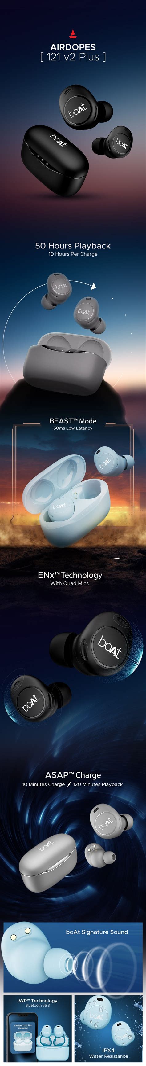 boAt Airdopes 121v2 Plus - Premium Wireless Earbuds with 50 Hrs of ...