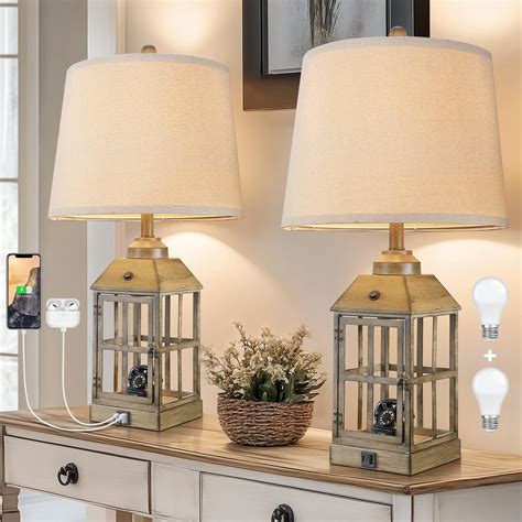 25" Farmhouse Table Lamps for Living Room, Table Lamps Set of 2 with ...
