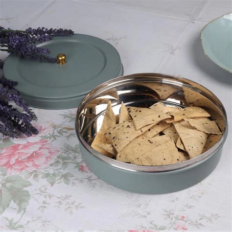 Buy Elan Round Storage Roti Snack Box (Stainless Steel Moss Green ...