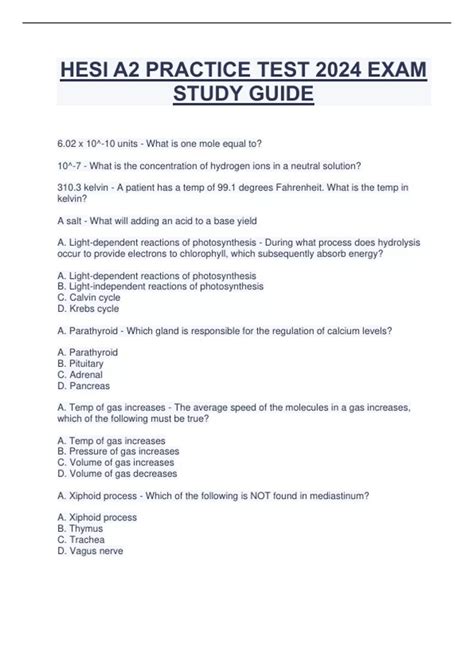 HESI A2 PRACTICE TEST 2024 EXAM STUDY GUIDE - Hesi A2 - Stuvia US