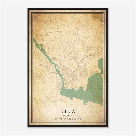 Vintage Jinja Uganda Map Poster, Jinja City Road Wall Art Print - Custom Maps & Posters