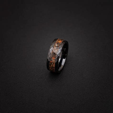 Velociraptor Dinosaur Bone Ring – Mexican Fire Opal Meteorite Inlay ...