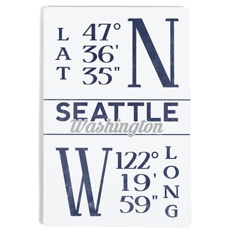 Seattle, Washington, Latitude and Longitude (Blue) (12x18 Aluminum Art ...