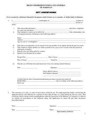 Pakistan Gift Undertaking for Motor Car - Fill Out, Sign & Share Online ...
