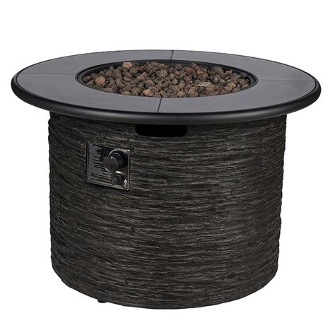 allen + roth 36-in W Black Composite Round Propane Gas Fire Pit 13536 ...