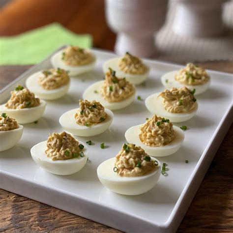 Crab Claw Deviled Eggs - Pesto and Potatoes