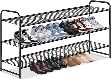 MISSLO 3 Tier Metal Shoe Rack, Closet Storage, 24 Pairs Shelf, Black ...