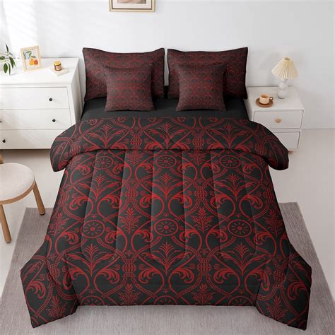 YST Red Black Ombre Gothic Bedding Set Full 7 Piece Vintage Goth Floral ...