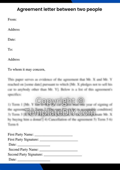 Agreement Letter Between Two People Template | Download Now
