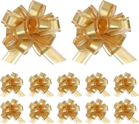 Amazon.com: 12Pcs Pull Bow Gift Wrapping Christmas Gift Bows Gold ...