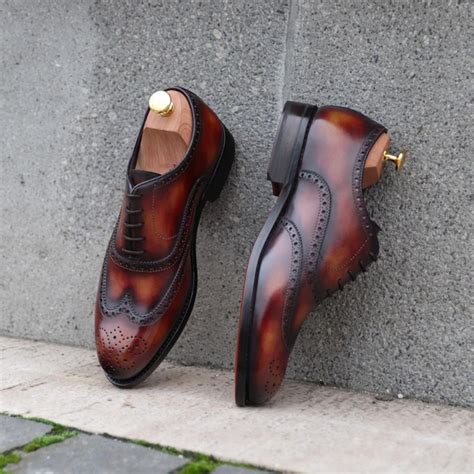 Brown Patina Leather Viacha Brogue Wingtip Oxford Shoes – Costoso Italiano