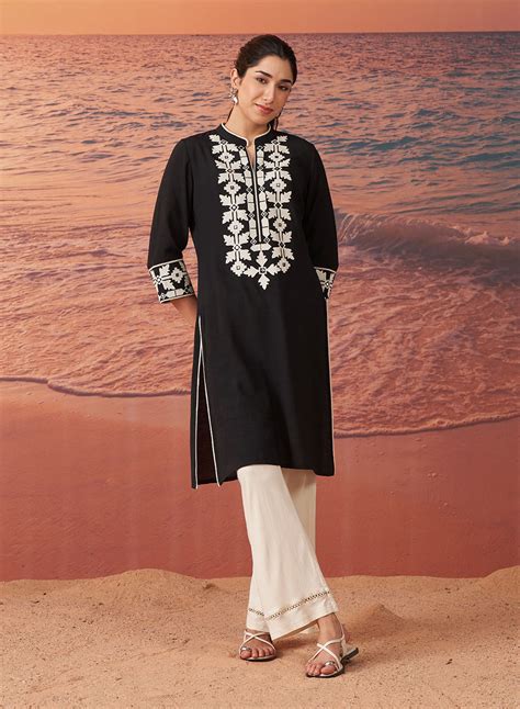 Zora Black Embroidered Rayon Kurti for Women – Lakshita