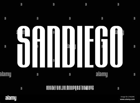Modern tall condensed sans serif alphabet display font vector. San ...