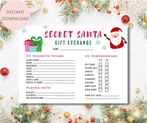 Free Secret Santa List Printable Checklist - Printables for Everyone