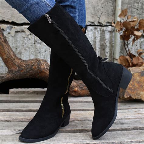 Flat Black Suede Boots