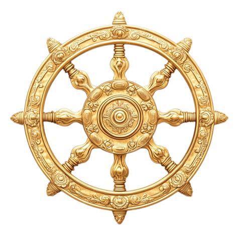 A Golden Dharmachakra Wheel Of Dharma With Eight Spokes Intricately ...