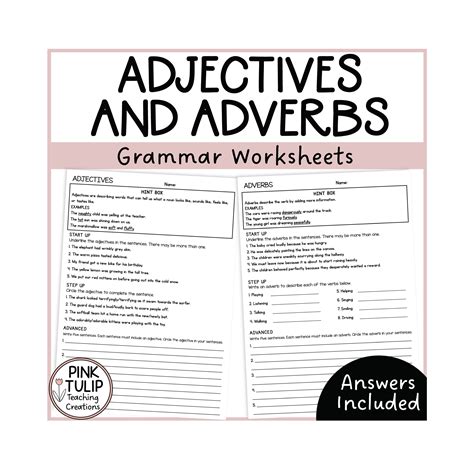 Adjectives and Adverbs Grammar Worksheets With Answers - Worksheets Library