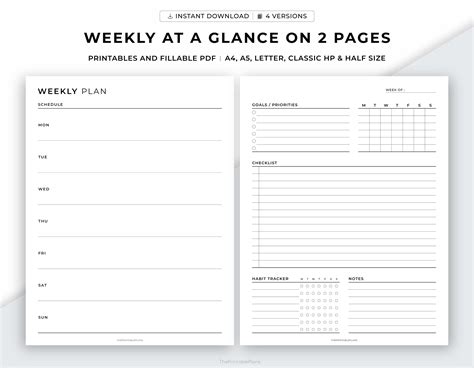 Weekly at a Glance, Weekly Planner Printable, Weekly Agenda, Weekly ...