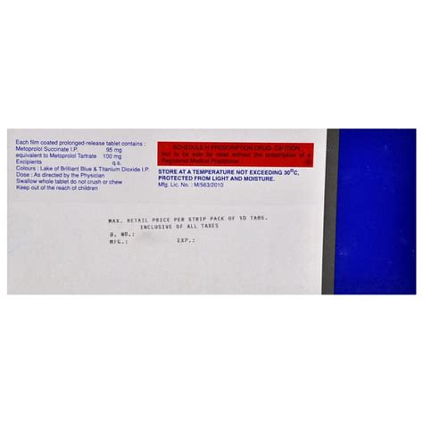 Metocard XL 100 Tablet 10's Price, Uses, Side Effects, Composition ...