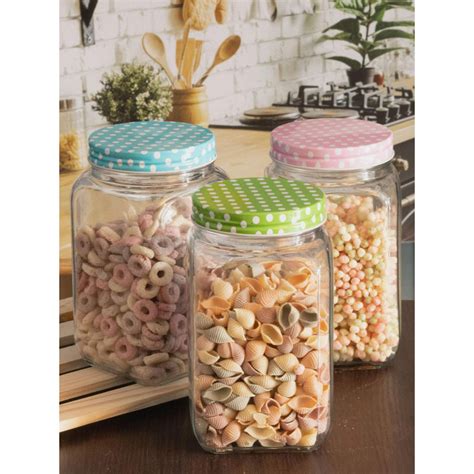 Buy Goodhomes Glass Storage Cube Polka Jar (Set of 3) Online
