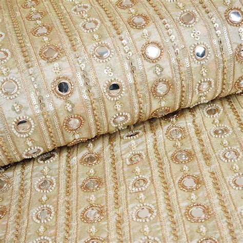 Buy Gold Dyeable Pearl And Mirror Work Tissue Fabric at TradeUNO ...