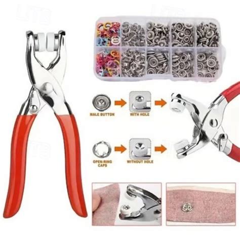 100 Sets Metal Snaps Buttons with Fastener Pliers Press Tool Kit ...