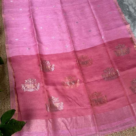 Light Pink Linen Tissue Muslin Pallu Handloom Saree – SAMA by Rakhi