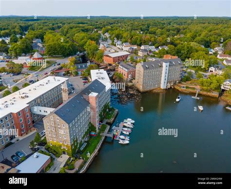 Newmarket Mills building aerial view on Lamprey River on Main Street in ...