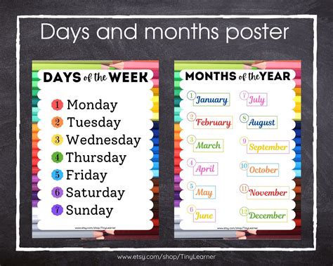 Days and Months Poster, Days of the Week Chart, Months of the Year ...