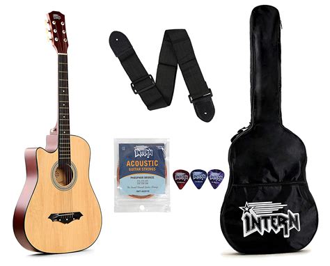 Intern INT-38C-L-NT Left Hand Acoustic Guitar Kit (Natural) with Carry ...