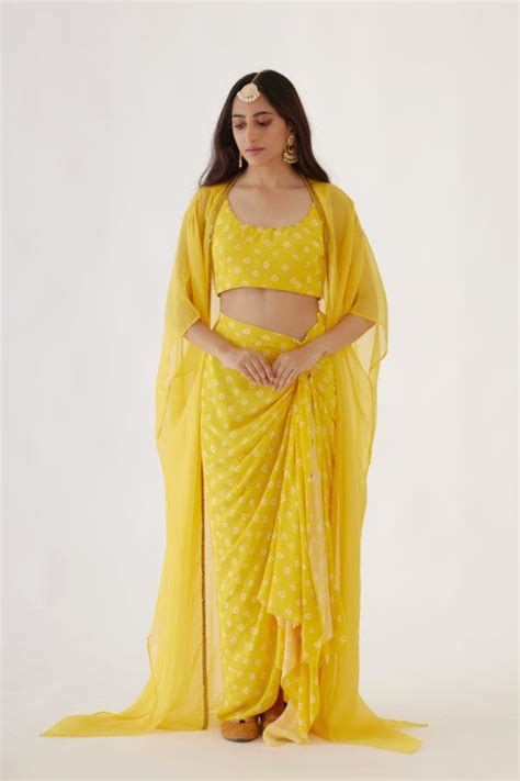 Yellow Bandani Print Drape Skirt Set