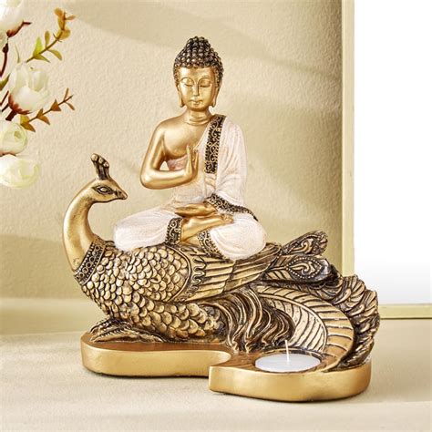 Buy Enlighten Fiesta Polyresin Buddha on Peacock Figurine with T-Light ...