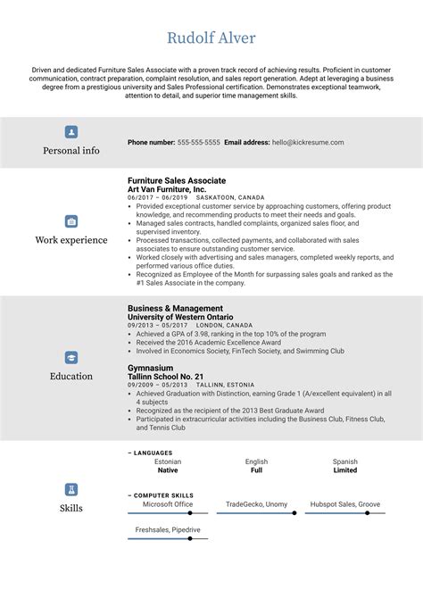 Furniture Sales Associate Resume Sample | Kickresume