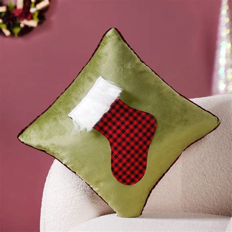 Christmas Stocking Velvet Cushion Cover 16 X 16 Inch Online - Premium ...