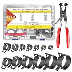 AKIHISA 75Pcs 19-38mm Spring Band Hose Clamp Assortment Kit with Hose ...