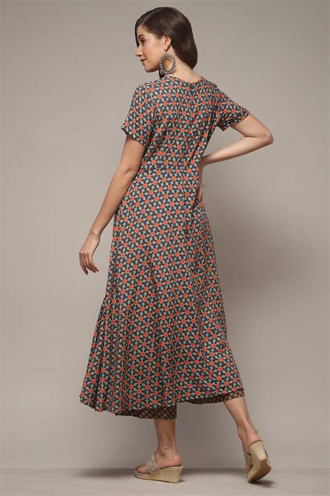 Indigo Rayon Straight Printed Jumpsuit Dress