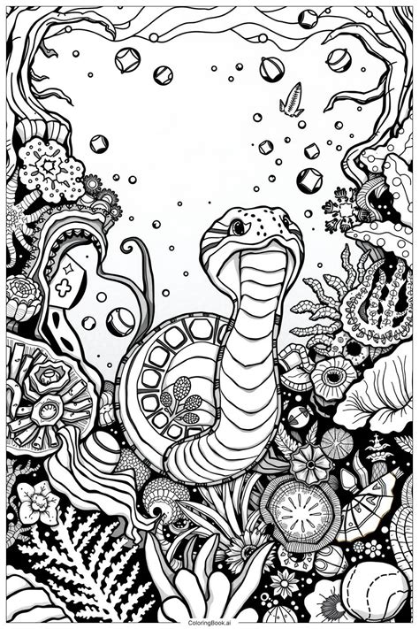 Página para colorear Serpiente de Coral en el Mundo Submarino (Descarga gratuita en PDF & PNG)