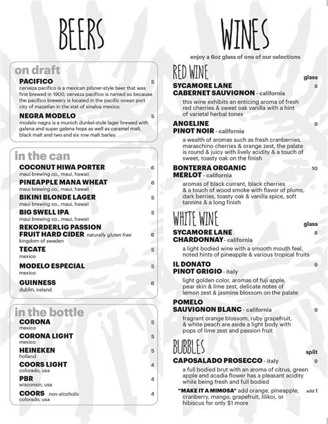Drink Menu | Milagros Food Company
