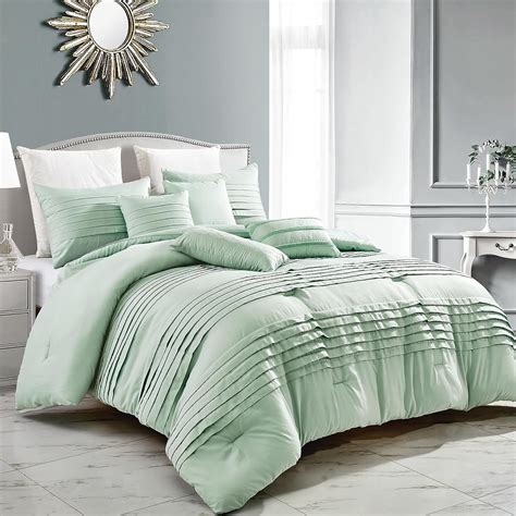 ESCA 7-Piece Sally Appl Green Pintuck Comforter Bedding Set - OEKO-TEX Standard 100, Breathable ...