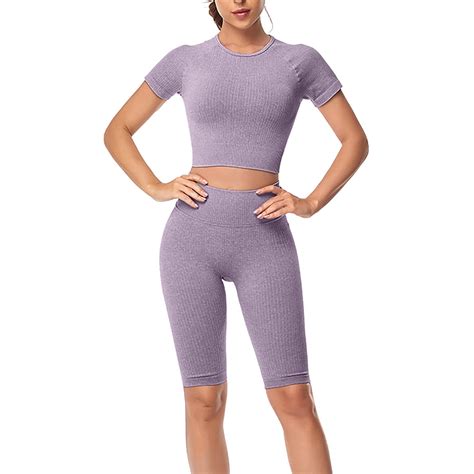 Womens Workout Sets Yoga Clothing Set Outdoor Short Sleeve Fitness ...