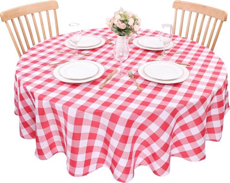 Kesfey Red Gingham Round Tablecloths Polyester 60Inch Checkered Table ...