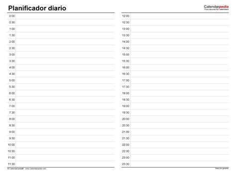 Planificadores diarios en PDF, Excel y Word - Calendarpedia.com