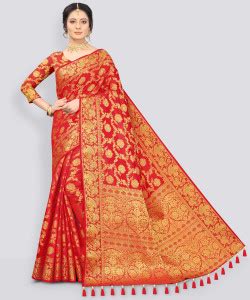 Buy COSBILA FASHION Woven Banarasi Cotton Silk Red Sarees Online @ Best ...